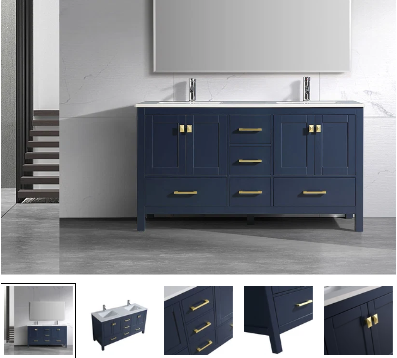 V9008 Vanity & Countertop Quartz Double Basins (Royal Blue)